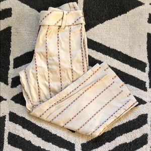 beige, patterned slack capris